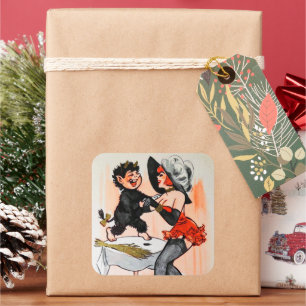Happy Krampus with Temptress Vintage Christmas Square Sticker