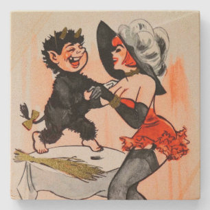 Happy Krampus with Temptress Vintage Christmas Stone Coaster