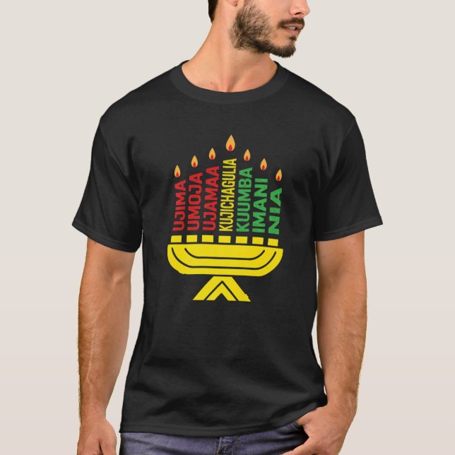 Happy Kwanzaa 7 principles Candles African Black C T-Shirt (Front)