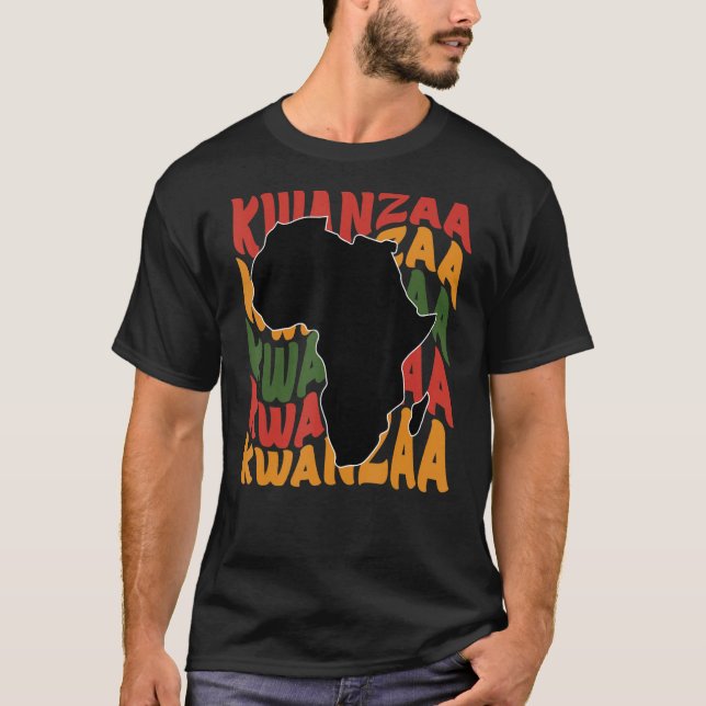 Happy Kwanzaa African Map Kinara Candles Celebrati T-Shirt (Front)