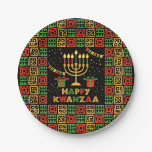 Happy Kwanzaa Candles Red Black Green Yellow 7" Paper Plate