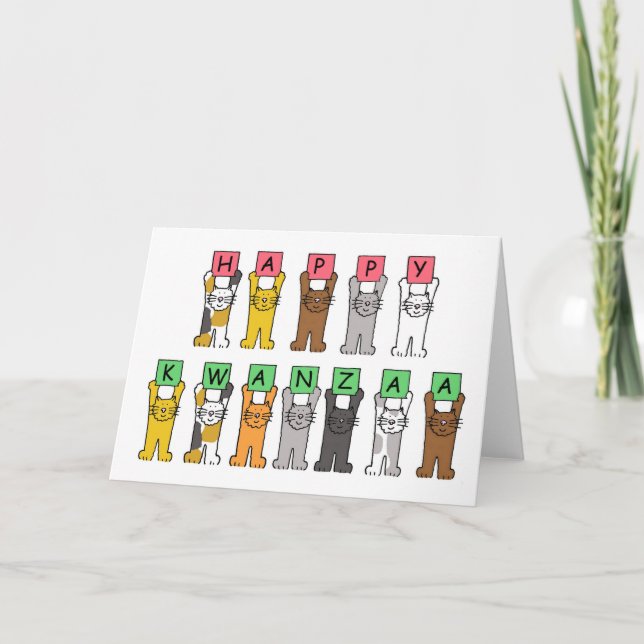 Happy Kwanzaa, Cartoon Cats. Holiday Card (Front)