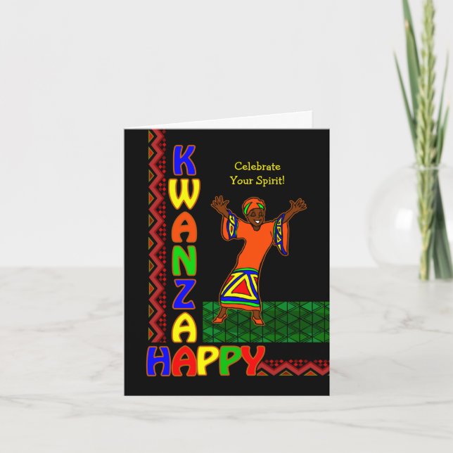 Happy Kwanzaa, Colourful Dancing Woman, Patterns Card (Front)