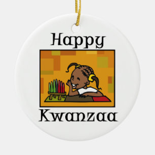 Happy Kwanzaa Girl Kinara Ceramic Ornament