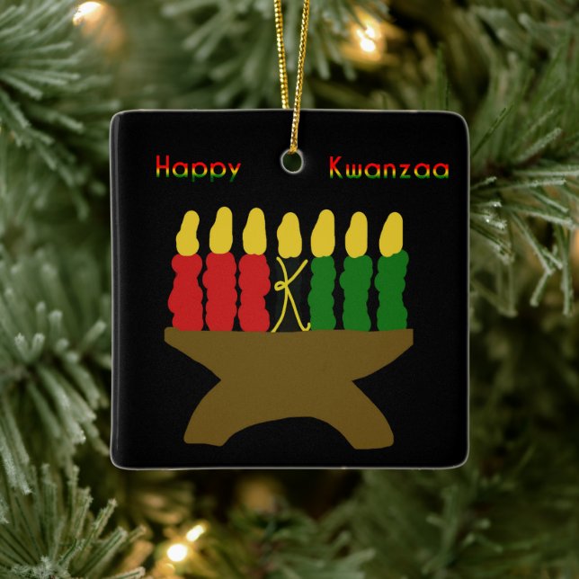 Happy Kwanzaa Kinara Ceramic Ornament (Tree)