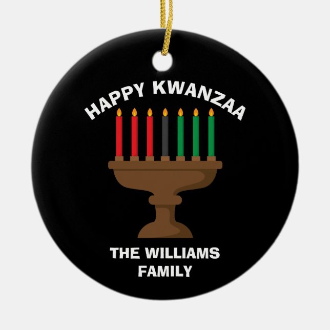 Happy Kwanzaa Kinara Custom Red Black Green Gift Ceramic Ornament (Front)