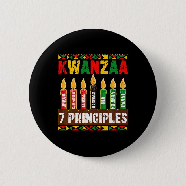 Happy Kwanzaa Kinara Seven Principles Candles Pan  2 Inch Round Button (Front)