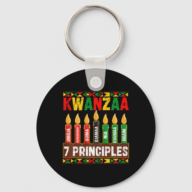 Happy Kwanzaa Kinara Seven Principles Candles Pan  Keychain (Front)