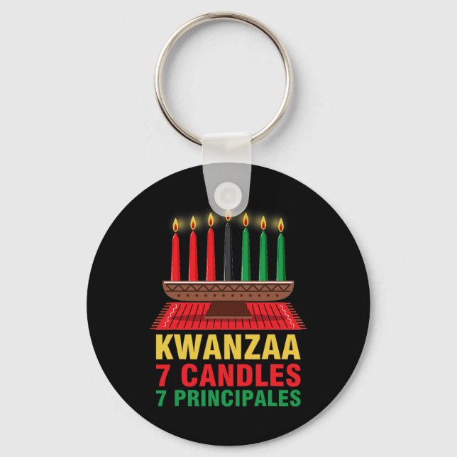 Happy Kwanzaa Kinara Seven Principles Candles Pan  Keychain (Front)