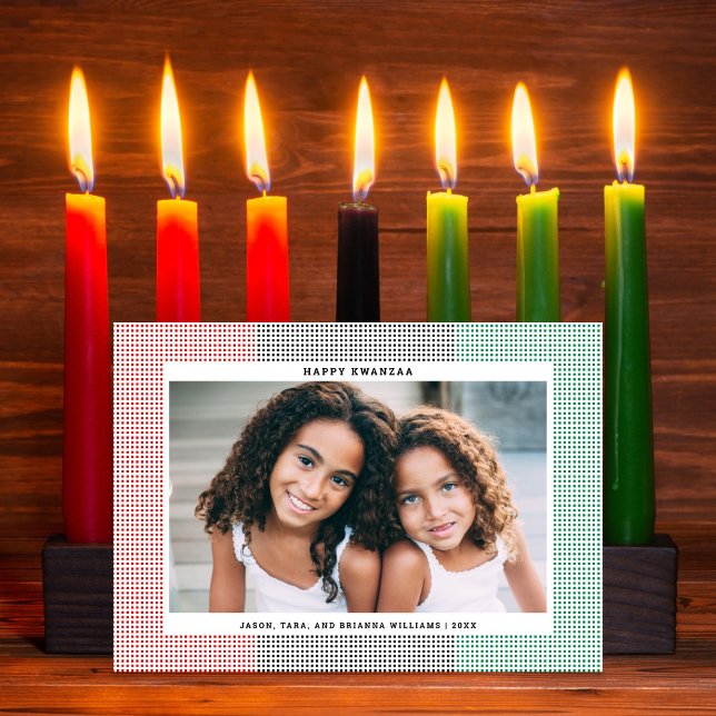 Happy Kwanzaa Modern Grid Pattern Photo Card (Creator Uploaded)