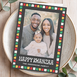 Happy Kwanzaa red green yellow mosaic border photo Holiday Card