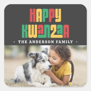 Happy Kwanzaa red green yellow photo Square Sticker