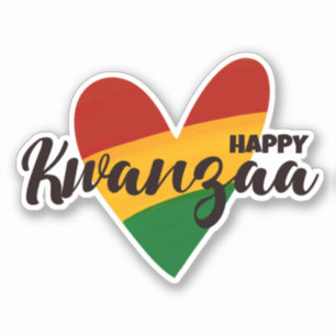 Happy Kwanzaa Red Yellow Green Striped Heart      