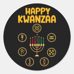 Happy Kwanzaa Seven Principles Of Kwanzaa Kinara M Classic Round Sticker