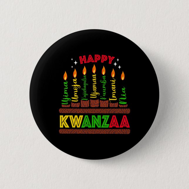 Happy Kwanzaa Seven Principles Of Kwanzaa Men Wome 2 Inch Round Button (Front)