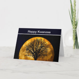 Happy Kwanzaa with tree of life and moon Holiday Card