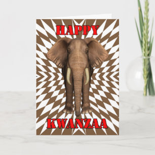 Happy Kwanzaa, Zany Pattern With Elephant, Card