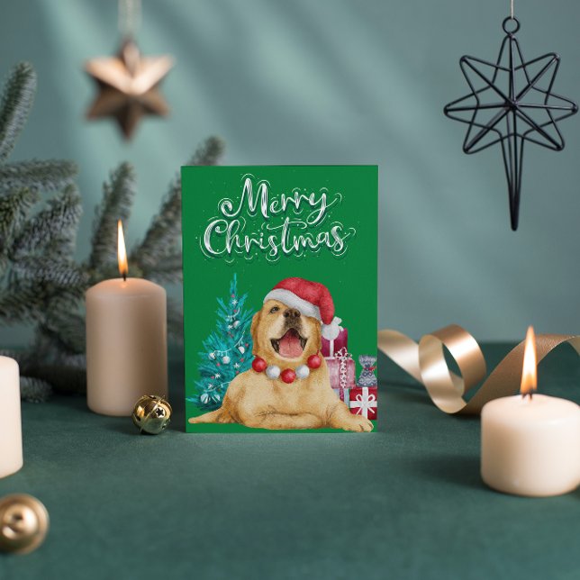 Happy Lab Retriever Green Holiday Postcard (Creator Uploaded)