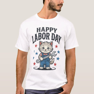 Happy Labor Day Cat Worker Patriotic Vintage Desig T-Shirt