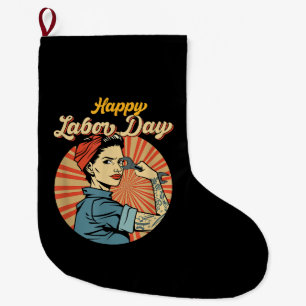 Happy Labor Day Girl Strong Worker Movement Employ Large Christmas Stocking