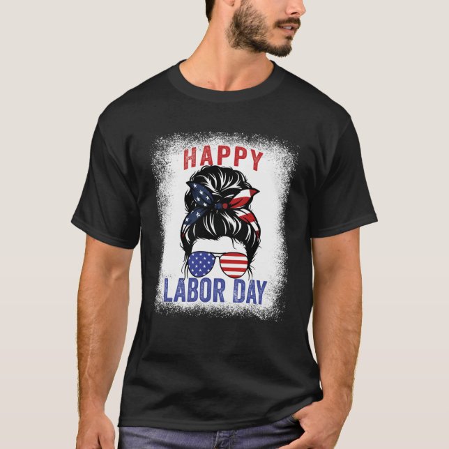 Happy Labor Day Messy Bun USA Flag For Women Swea T-Shirt (Front)