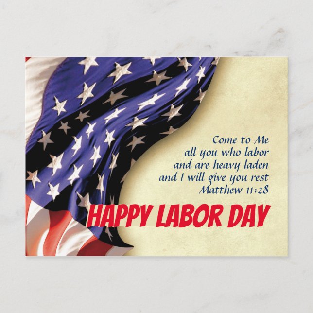 HAPPY LABOR DAY Scripture USA Flag Customized Holiday Postcard (Front)