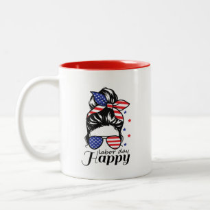 Happy Labor Day US flag Two-Tone Coffee Mug