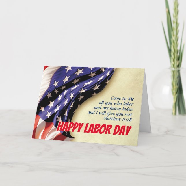 HAPPY LABOR DAY USA Flag Scripture Customized Card (Front)