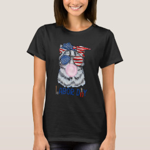 Happy Labour Day  Cat Bubble Gum America Flag T-Shirt