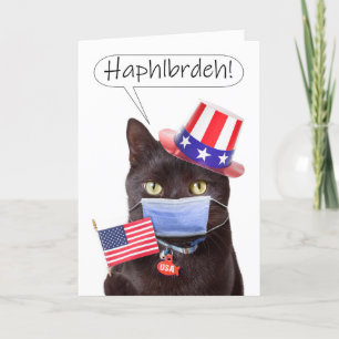 Happy Labour Day Cat Talking Through Face Mask Holiday Card