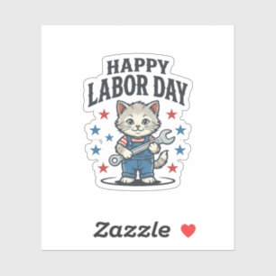 Happy Labour Day Cat Worker Patriotic Vintage Desi