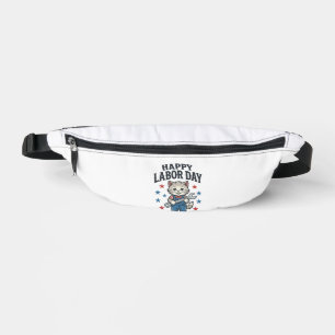 Happy Labour Day Cat Worker Patriotic Vintage Desi Fanny Pack