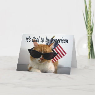 Happy Labour Day Cool Cat with Flag Greeting Card