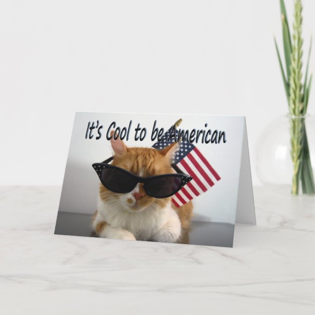 Happy Labour Day Cool Cat with Flag Greeting Card (Front)