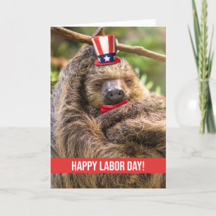 Happy Labour Day Cute Patriotic Sleeping Sloth  Holiday Card