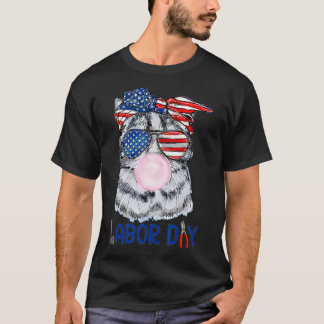 Happy Labour Day Funny Cat Bubble Gum America Flag T-Shirt