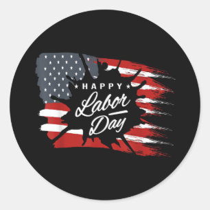 Happy Labour Day Gift American Flag Classic Round Sticker