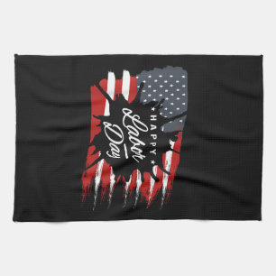 Happy Labour Day Gift American Flag Kitchen Towel