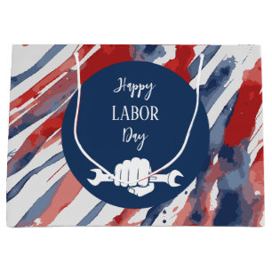 Happy Labour Day Gift Bag - Patriotic Red, White, 