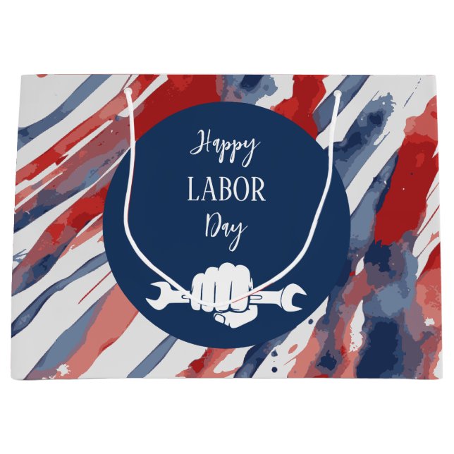 Happy Labour Day Gift Bag - Patriotic Red, White,  (Front)