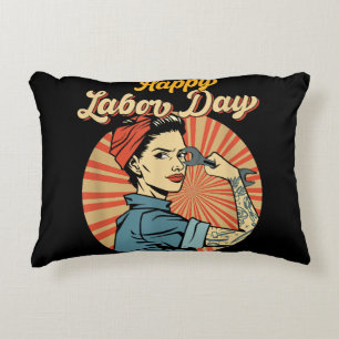 Happy Labour Day Girl Strong Worker Movement Emplo Accent Pillow