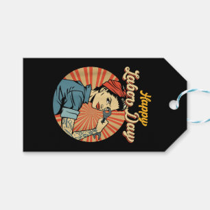 Happy Labour Day Girl Strong Worker Movement Emplo Gift Tags