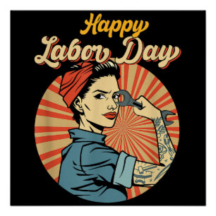 Happy Labour Day Girl Strong Worker Movement Emplo Poster