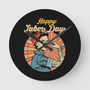 Happy Labour Day Girl Strong Worker Movement Emplo Round Clock