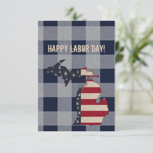 Happy Labour Day! | Michigan | Buffalo Plaid Card (Standing Front)