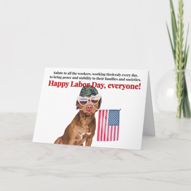Happy Labour Day Patriotic Dog With Flag Card (Front)