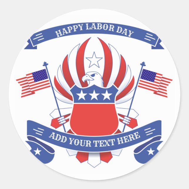 Happy Labour Day Patriotic Eagle Classic Round Sticker (Front)