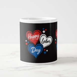 Happy Labour Day Patriotic Hearts Red White Blue M Large Coffee Mug