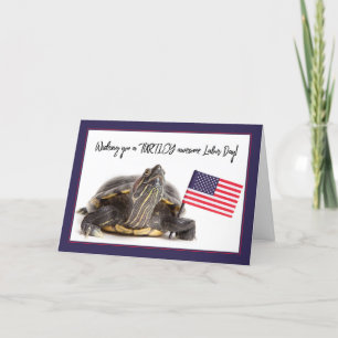 Happy Labour Day Patriotic Turtle With Flag Humour Holiday Card