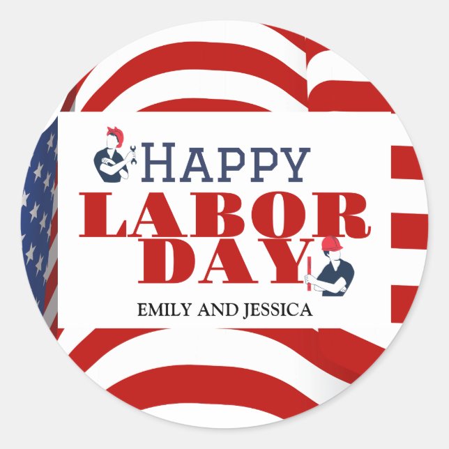 Happy Labour Day patriotic USA flag  Classic Round Sticker (Front)